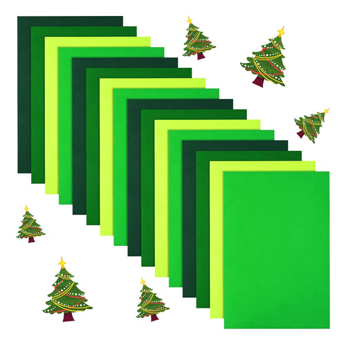 16 Piezas Hojas De Tela De Fieltro Verde Navidad, 8 X 1...