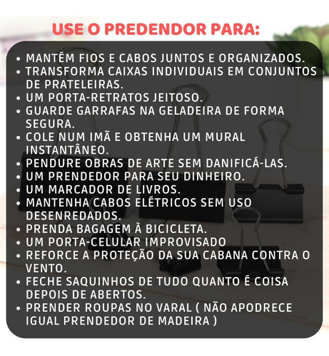 Prendedor De Papel Binder Clip 41mm Pote Com 24 Peças Metal Cor Preto