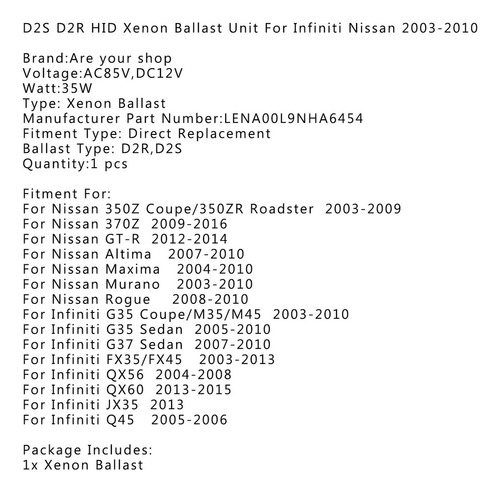 Unidad De Balasto De Xenón D2s D2r Hid Para Infiniti Nissan