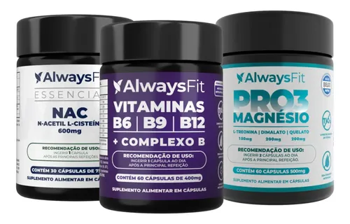 Kit Alwaysfit Pro3magnÉsio + Nac E Vitaminas B6b9b12 Sem Sabor - foto 1