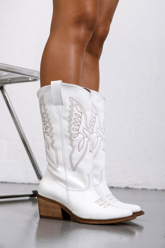 Botas Texanas Mujer Caña Alta Taco Medio Triple Bordado 2668