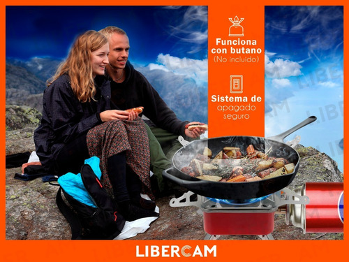Anafe Cocina Camping Libercam ANAF-200 Pesca Excursiones Portatil Plegable Gas Butano + Funda de Viaje
