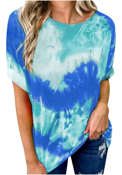 Tops Estampado Tie-dye Suelto Para Mujer Espalda Abierta O 2 Tops Estampado Tie-dye Suelto Para Mujer Espalda Abierta O 2