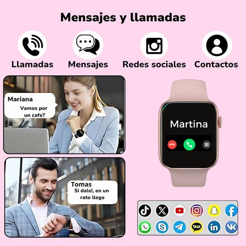 Reloj Smartwatchh Mujer Dt N0.1 7 Cuadrado Deportivo Llamada Rosa Mesh Dt N0.1 7 Rose Doble Malla Film Rosa