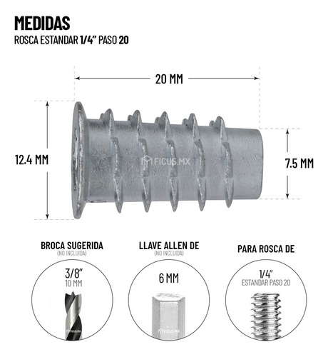 Tornillo Union Con Inserto De Madera Muebles 4 Cm 100 Piezas