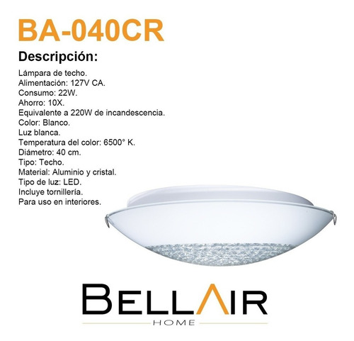Lampara Techo Led 22w Foco Ahorrador Luz Blanca Cristal Color Blanco