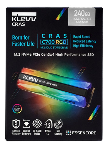 Disco Solido Ssd M2 Pci-e 240gb Klevv Cras C700 Rgb K240gm2sp0-c7r