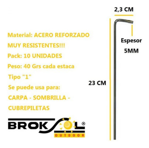 Estacas De Hierro Zincado Carpa Gazebo Camping X 10 Unidad