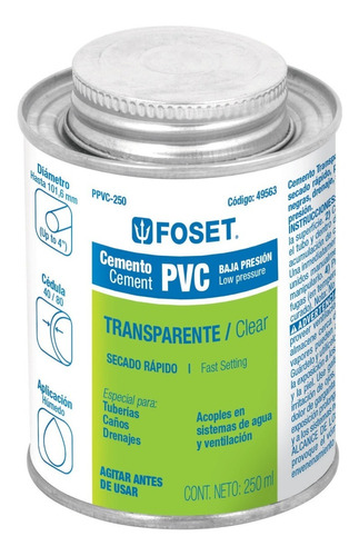 Cemento Para Pvc, Bote 250 Ml 49563