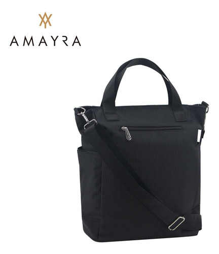 Cartera Ecocuero Grande Con Tira Larga Amayra Negro Negro Plata Negro