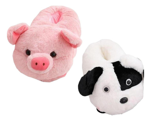 2 Pares De Pantuflas De Animales De Peluche De Dibujos