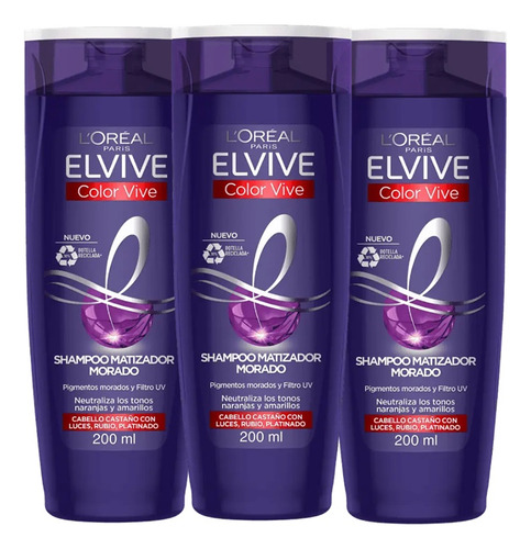 Shampoo Color Vive Matizador Morado 200 Ml Pack X3 - Loreal