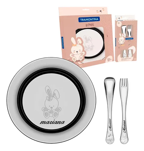 Kit Tramontina Prato Talher Infantil Inox Le Petit Com Nome