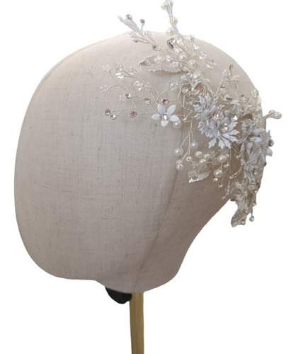 Tiara Corona Tocado Diadema Lateral Novia Xv Boda Flores M95