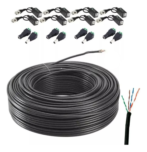 Cable Utp 100m Exterior P/4 Cámaras Seguridad Balun 4par 