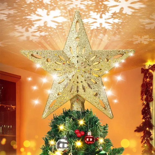 Árbol De Navidad Topper Estrella Com Proyector Led Luz Plata