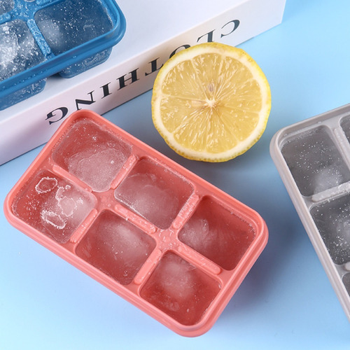 Forma De Gelo Silicone Com Tampa 6 Divisórias Freezer