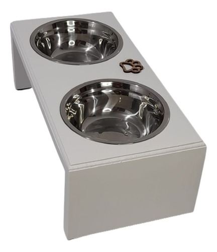 Comedouro Duplo Para Cães E Gatos Branco Tigela Inox Oferta!