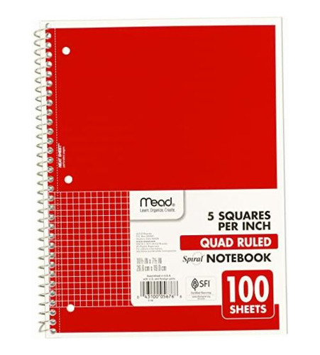 Mead 05676ab5 Cuaderno En Espiral, 1 Tema, Papel Rayado Color Rojo