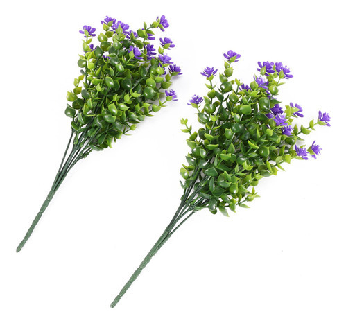 4 Plantas Artificiales, Arbustos Verdes, Flores Moradas
