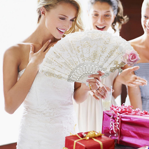 Abanico Tela Boda/fiesta Con Rosas - Recuerdo Mano Artesanal