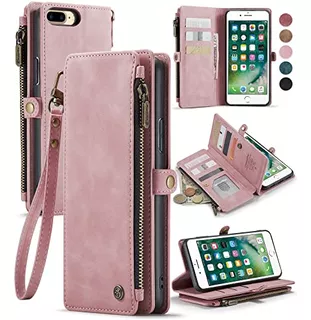 Funda Para iPhone 8 Plus 7 Plus - Billetera Cuero Rosa