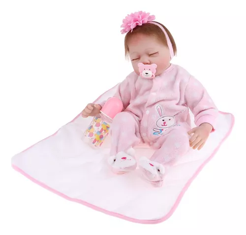 22 inch Reborn baby doll pink girl newborn silicone doll bebe