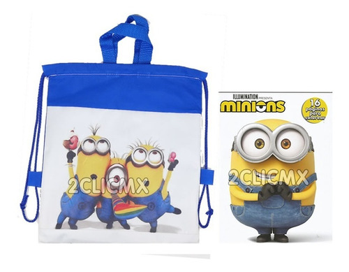 10 Bolsas Dulceros + 10 Libros Colorear Fiesta Minions Niño