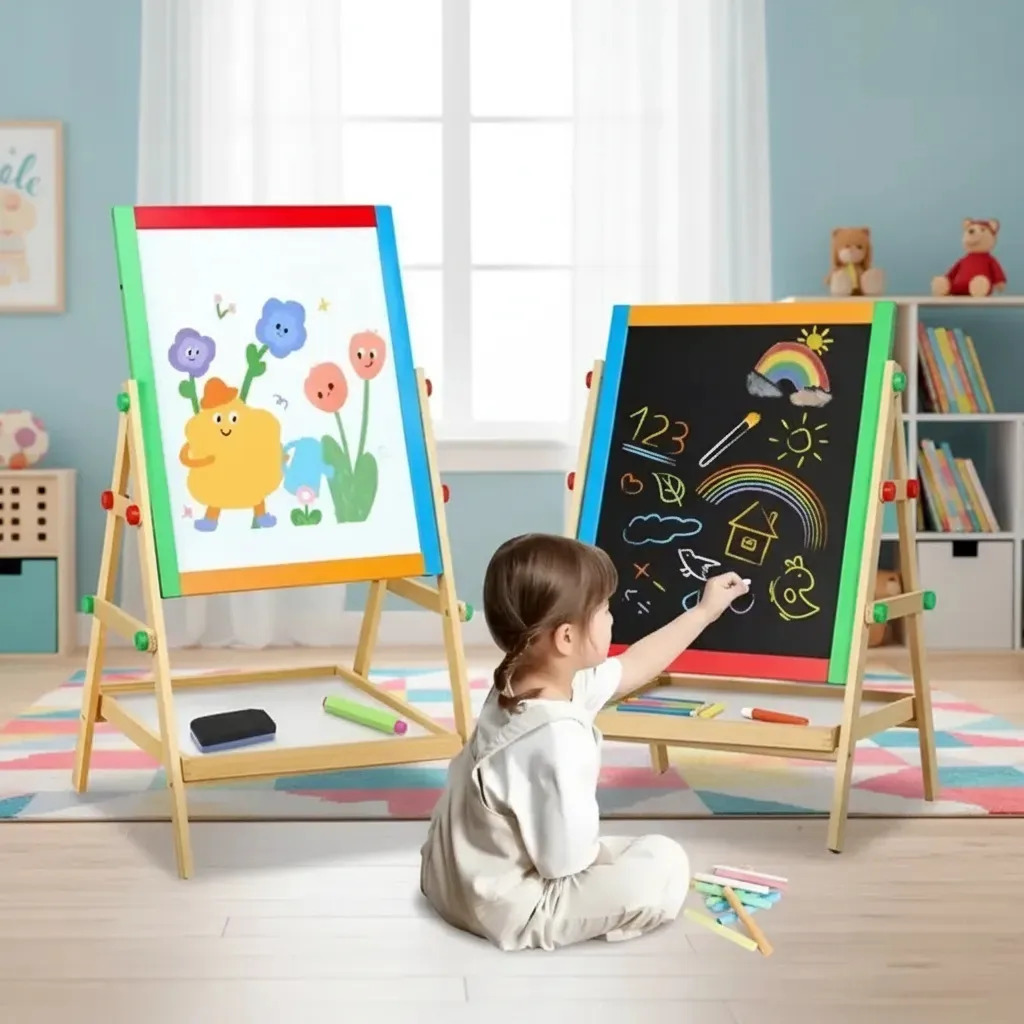 Caballete Pizarrón Doble Cara Plegable Para Niños 37.5 x 34 x 85cm Ajuste de altura 75-86cm