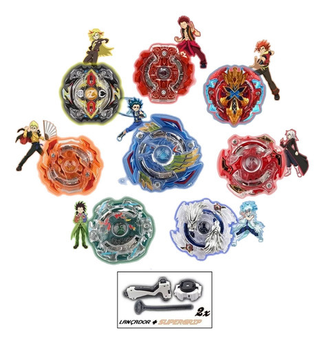 Kit 6 Beyblade Burst + Lançadores Rantaro Valt Shu Ken Daigo