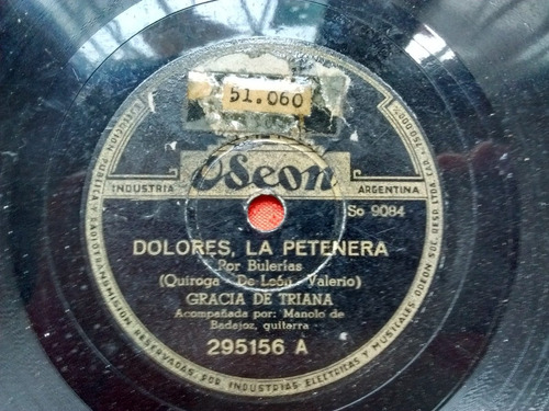 Gracia De Triana Con Manolo De Badajoz Disco Pasta Odeon C1