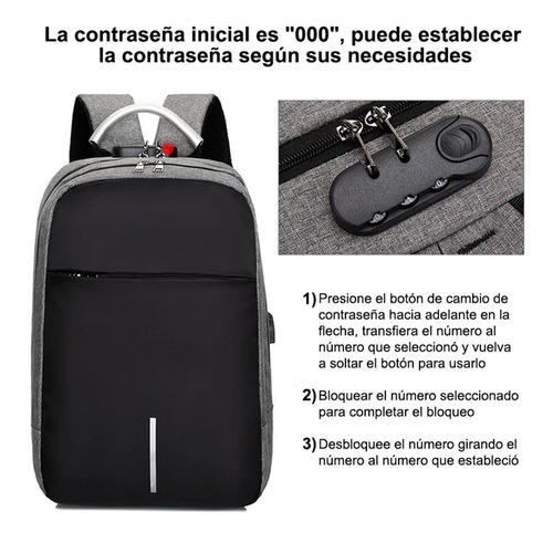 Imagen 9 de 10 de Mochila Urbana Escolar Porta Notebook Unisex Con Puerto Usb