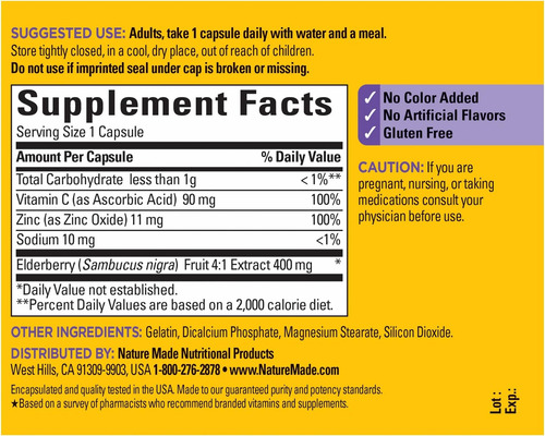 Extrato De 400 Mg De Sabugueiro Nature Made Com Vitamina C E