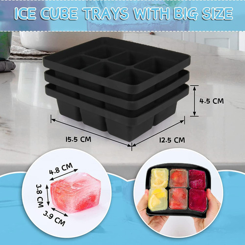3 Peças Forma Gelo Cubo Com Tampa Rígida Flexível Fundo De S