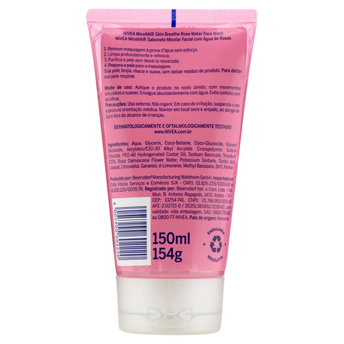 Imagem 4 de 4 de Sabonete líquido Nivea Skin Breathe Micelar Água de Rosas em em gel 150 ml