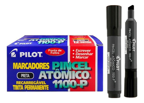 Marcador Atomico 1100-p Pilot Caixa C/12 Unid. Cor Preto