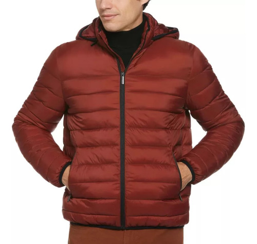 Chamarra Perry Ellis Lightweight Hooded Puffer Vino Hombre 4