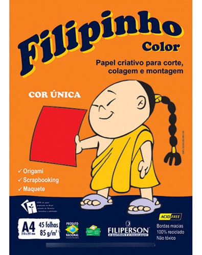 Papel Filipinho Color Vermelho A4 Filiperson Pcte C/ 45 Fls
