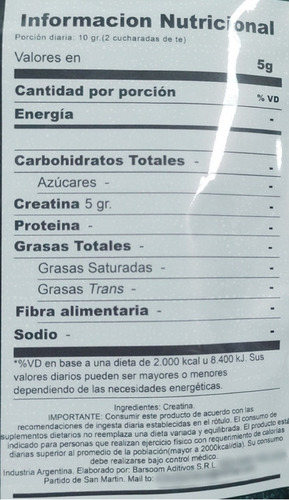 Imagen 2 de 2 de Creatina Micronizada Monohidrato 250 Gr.