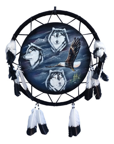 Atrapasueños Grande Tres Lobos Al Oleo Medida 62cmx82cm