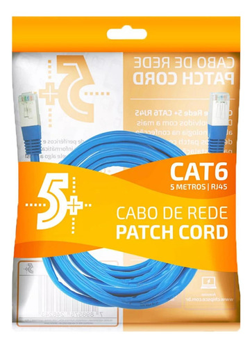 Cabo De Rede Rj45 5 Mts Cat6 Internet Lan Azul Blindado