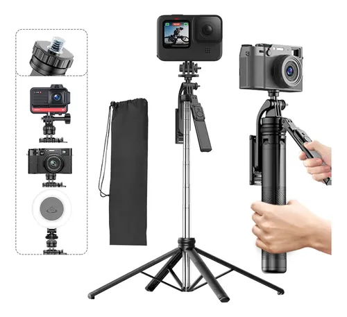 Tripé de câmera Axnen C19 tripé fotográfico preto Tripé De 180 Cm Para Bastão De Selfie De Celular Portátil - R$ 84