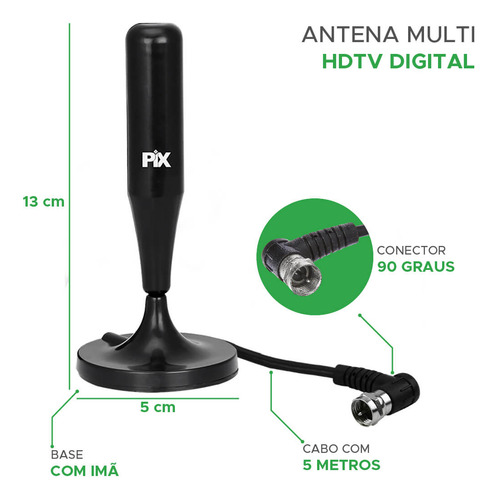Antena De Tv Hd Smart Led Lcd 4k 5m C/ Imã Interno - Externo