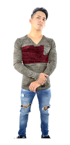 Playera Manga Larga Tipo Sweater Hombre René Slim Fit Pla04