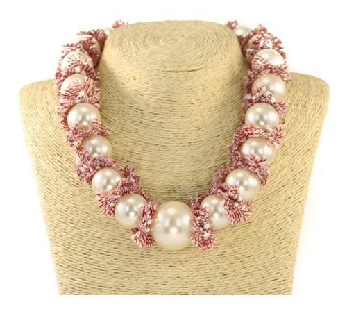 Collar Corto Perlones Con Cintas Rosa Importados Exclusivos