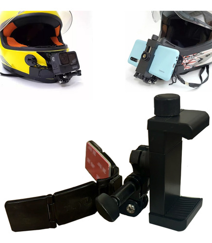 Suporte Capacete Queixo Adesivo 3m Celular E Câmera De Ação Cor Preto