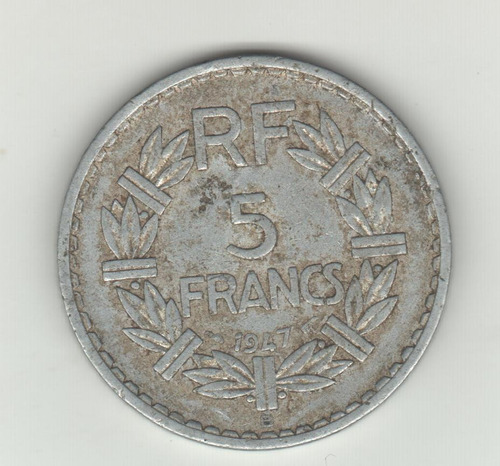 Francia Moneda De 5 Francos Año 1947 B Km 888b.2 - Vf