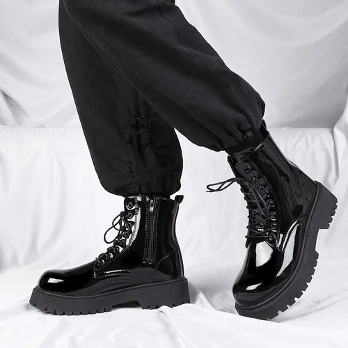Botas Casuales Hombre Zapatos De Charol Plataforma Cómodo
