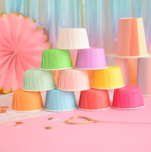 Imagen 1 de 4 de Pirotines Premium Pastel Colores Cupcakes X10