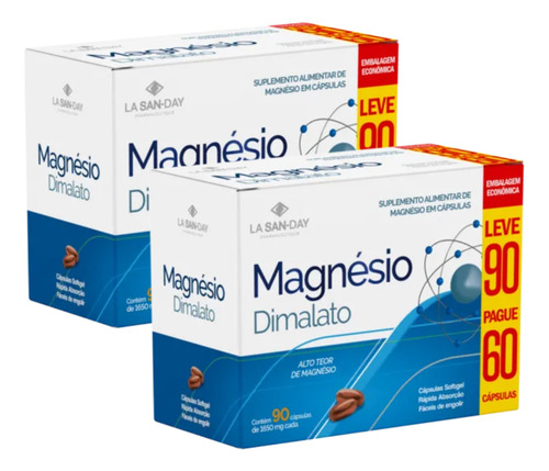Kit 2un Magnésio Dimalato Com 90 Cápsulas - La San Day